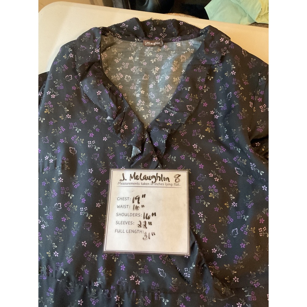 J.McLaughlin Floral Print Wrap Dress Ruffle Trim Long Sleeve Black Size 8 - Picture 15 of 15